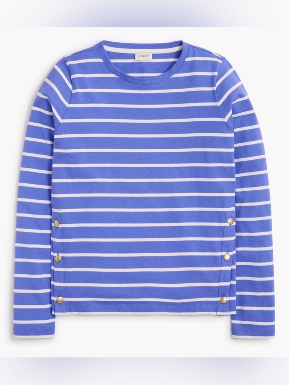 J. Crew Blue & White Striped Long-Sleeve Side Button Top